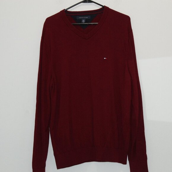 Tommy Hilfiger Men's Burgundy Cotton Sweater Size Large - Picture 1 of 8
